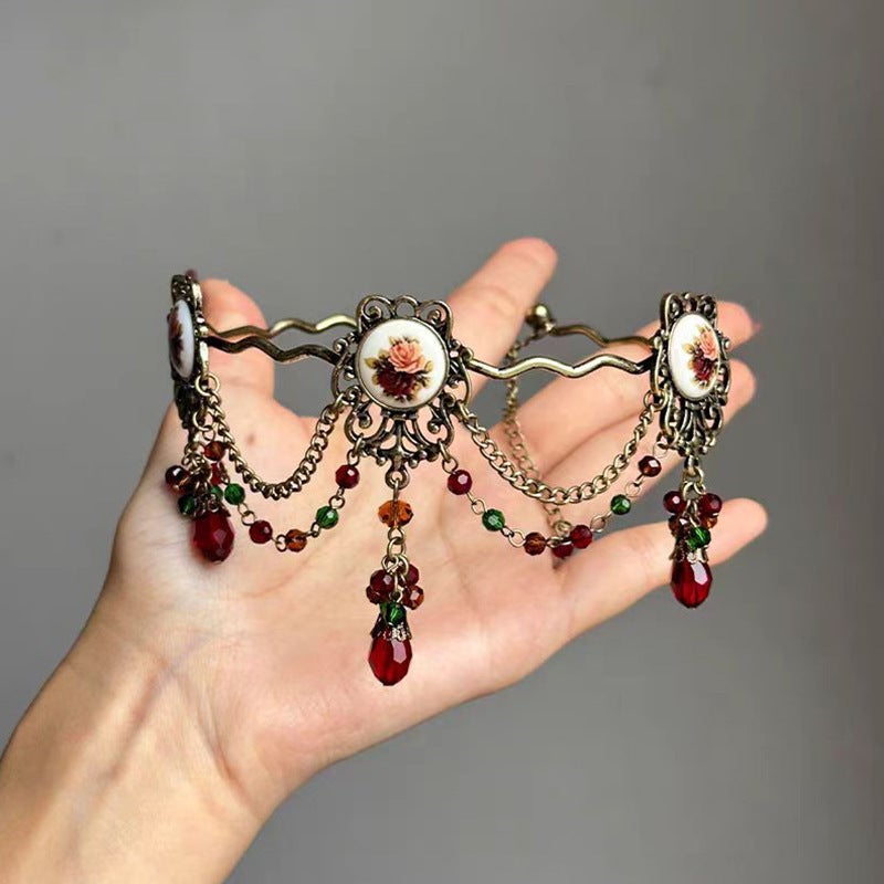 Vintage Heavy Rose Tassel Necklace - Image 3