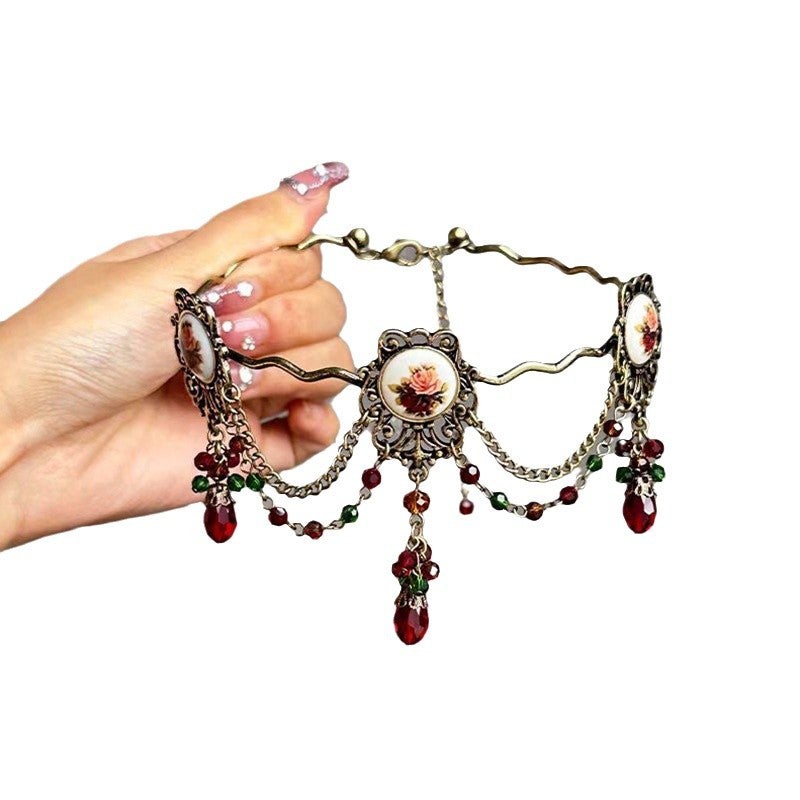 Vintage Heavy Rose Tassel Necklace - Image 1