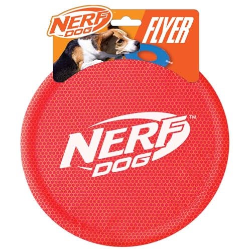 Nerf Dog Nylon Flyer Dog Toy Flying Disc Lightweight Durable and Water Resistant Great for Beach and Pool 9 inch diameter for MediumLarge Breeds Single Unit Red - Image 1