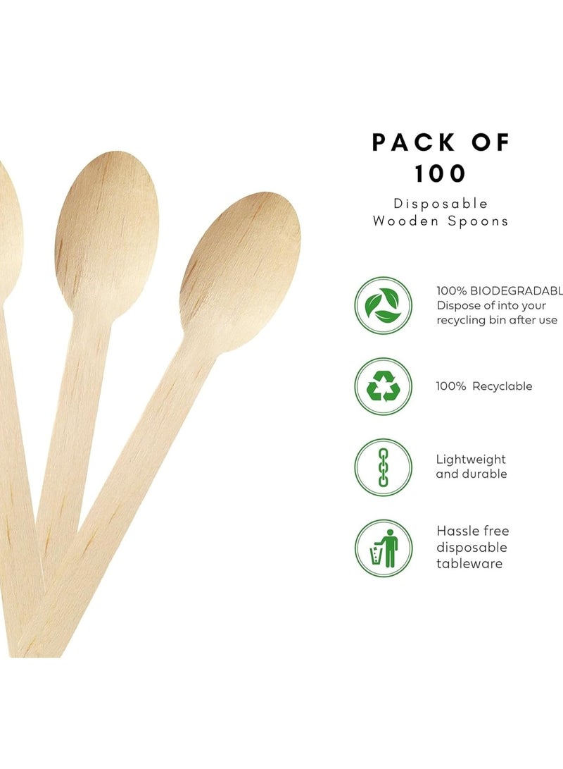 100 Pieces Disposable Wooden Spoons - Set of 4.3 inch (11cm) mini wooden teaspoons are perfect for serving ice cream and desserts, suitable for parties and special events, also suitable for crafts and arts and crafts.  - Image 4
