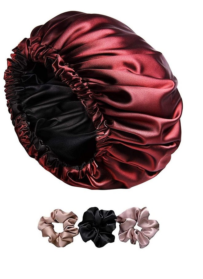 Generic Maa Shopping Handmade Fully Reversible Luxuries Pure Satin Hair Bonnet Satin Sleep Cap (Bergndy)  - Image 1
