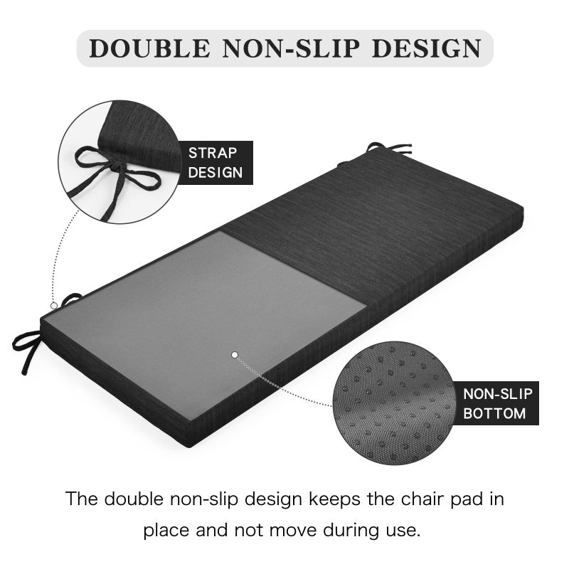 baibu 59 Inch Classic Solid Color Bench Cushion with Ties, Non-Slip Indoor Rectangle Bench Seat Cushion Standard Size Foam Pad with Machine Washable Cover (Black, 59x16x1.5Inch) - Image 5