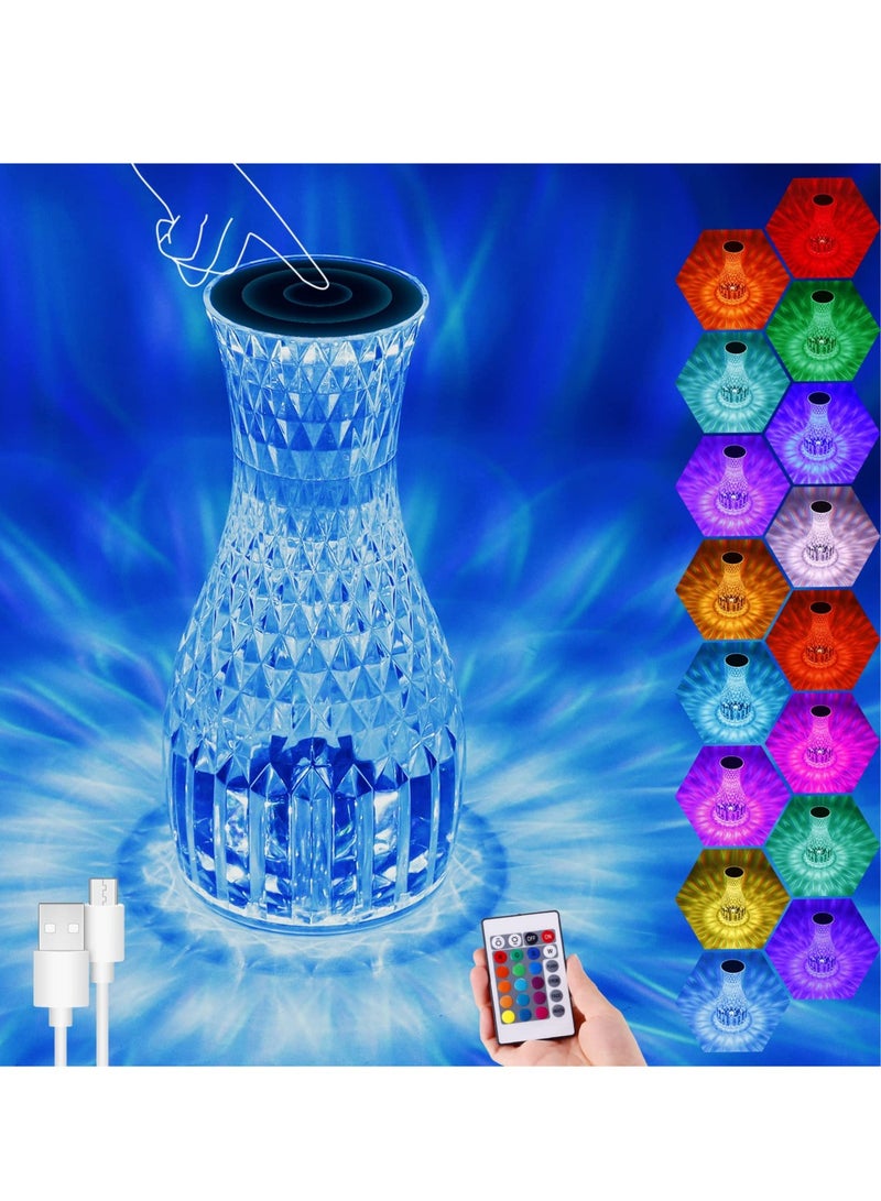 SYOSI RGB Crystal Table Lamp, 16 Colors & 4 Modes Acrylic Rose Diamond Lamps with Touch & Remote Control, 2000mAh USB Charging Dimmable LED Romantic Bedside Light for Bedroom Living Room Party Dinner Decor - Image 1