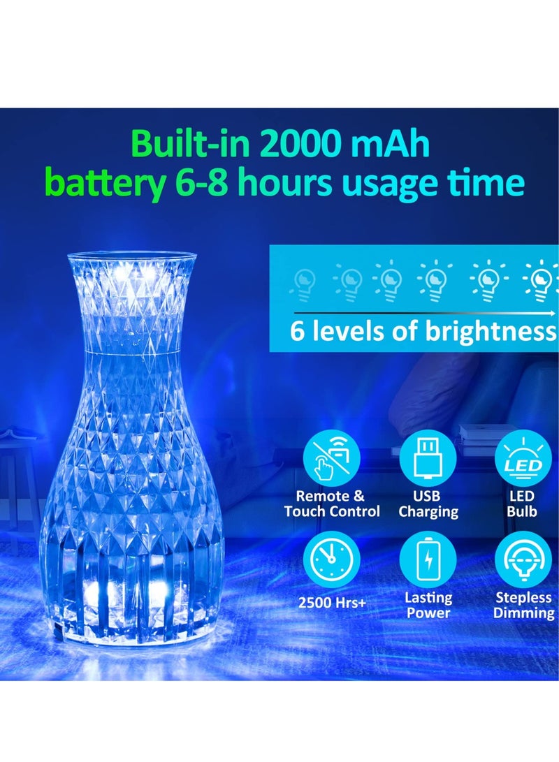 SYOSI RGB Crystal Table Lamp, 16 Colors & 4 Modes Acrylic Rose Diamond Lamps with Touch & Remote Control, 2000mAh USB Charging Dimmable LED Romantic Bedside Light for Bedroom Living Room Party Dinner Decor - Image 2