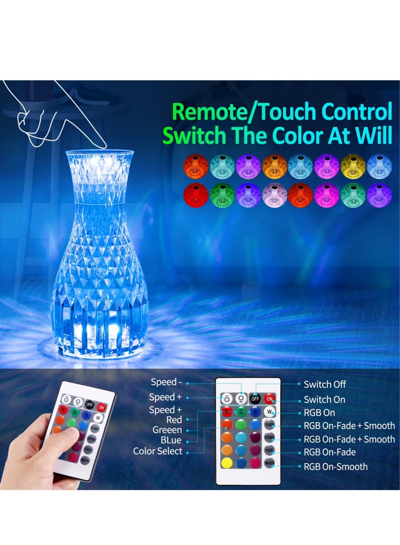 SYOSI RGB Crystal Table Lamp, 16 Colors & 4 Modes Acrylic Rose Diamond Lamps with Touch & Remote Control, 2000mAh USB Charging Dimmable LED Romantic Bedside Light for Bedroom Living Room Party Dinner Decor - Image 3
