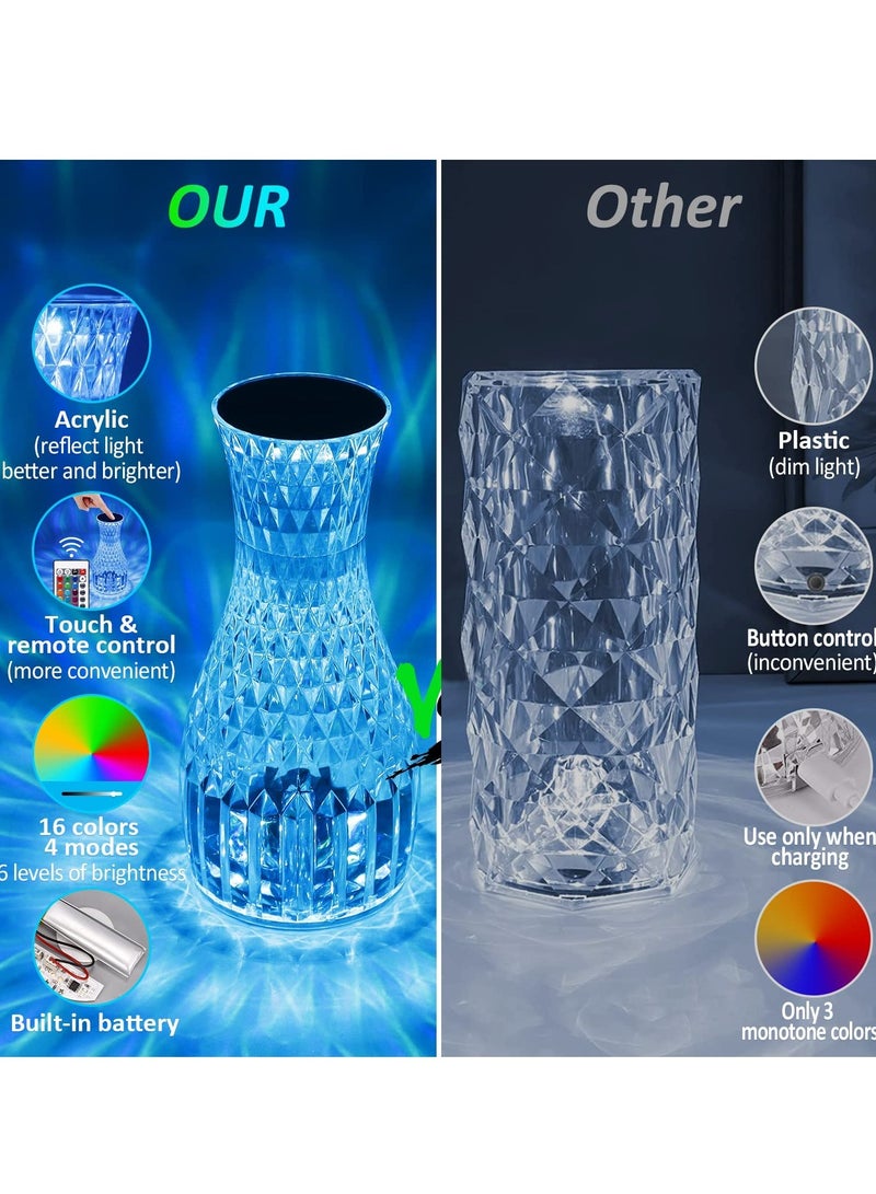 SYOSI RGB Crystal Table Lamp, 16 Colors & 4 Modes Acrylic Rose Diamond Lamps with Touch & Remote Control, 2000mAh USB Charging Dimmable LED Romantic Bedside Light for Bedroom Living Room Party Dinner Decor - Image 4