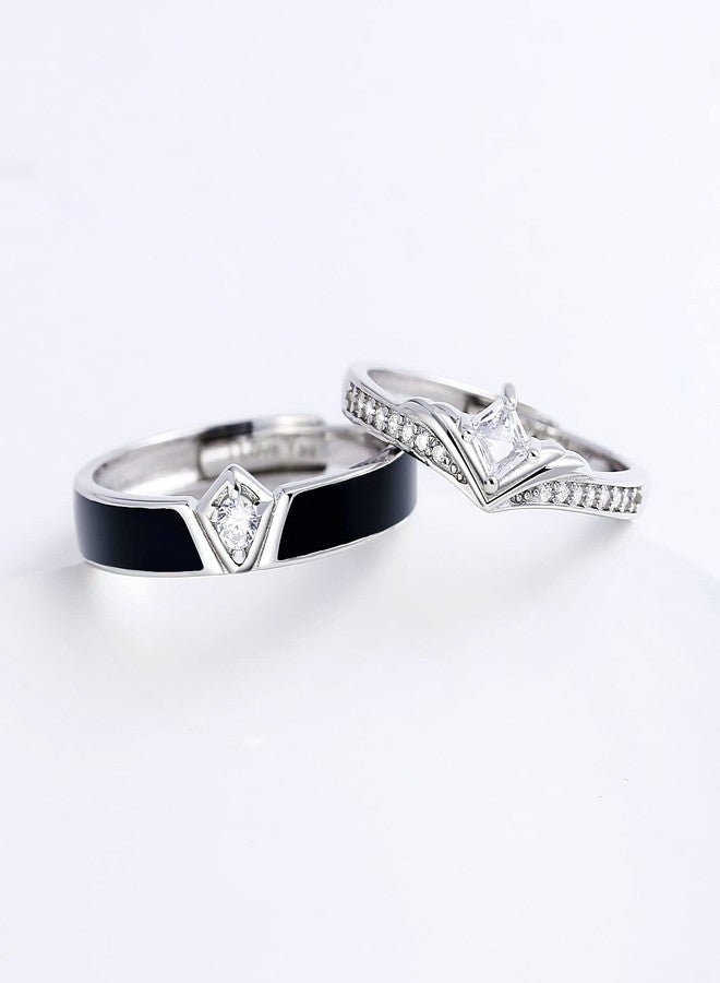 ANAZOZ Promise Rings for Couples, Wedding Ring Sets for Him and Her S925 Sterling Silver Day and Night Adjustable Zirconia Matching Rings for BF and GF - Image 3