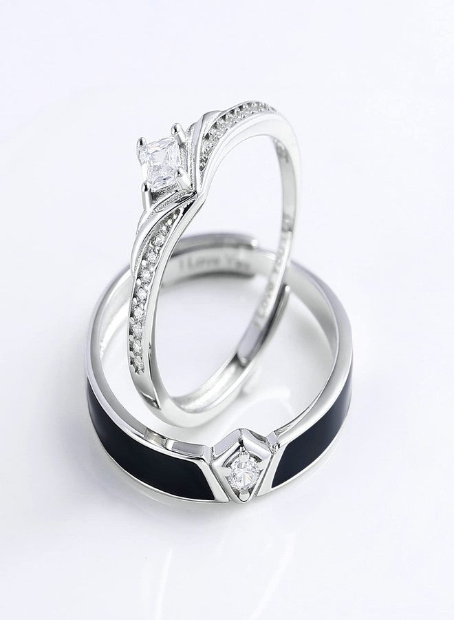 ANAZOZ Promise Rings for Couples, Wedding Ring Sets for Him and Her S925 Sterling Silver Day and Night Adjustable Zirconia Matching Rings for BF and GF - Image 5