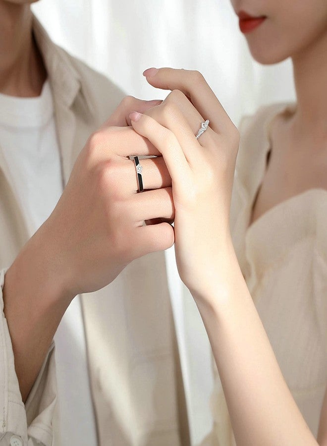 ANAZOZ Promise Rings for Couples, Wedding Ring Sets for Him and Her S925 Sterling Silver Day and Night Adjustable Zirconia Matching Rings for BF and GF - Image 2