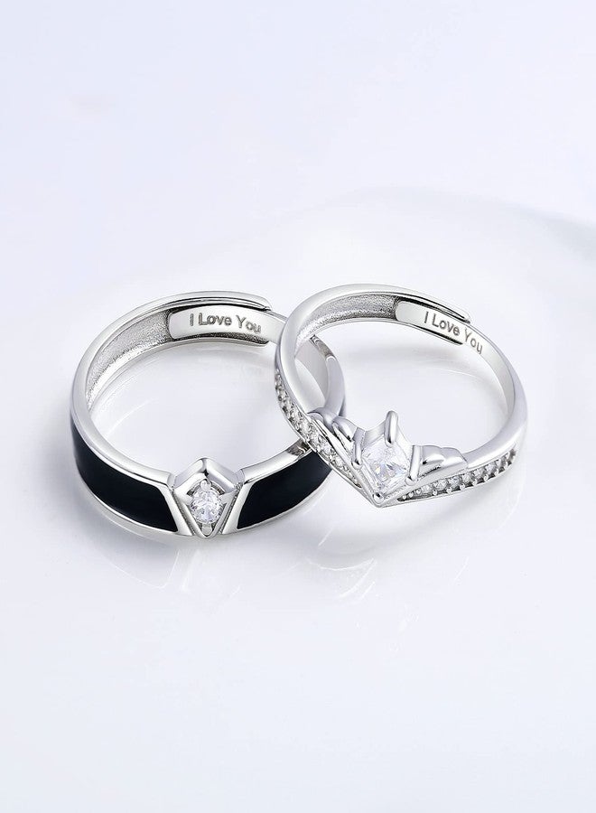 ANAZOZ Promise Rings for Couples, Wedding Ring Sets for Him and Her S925 Sterling Silver Day and Night Adjustable Zirconia Matching Rings for BF and GF - Image 4