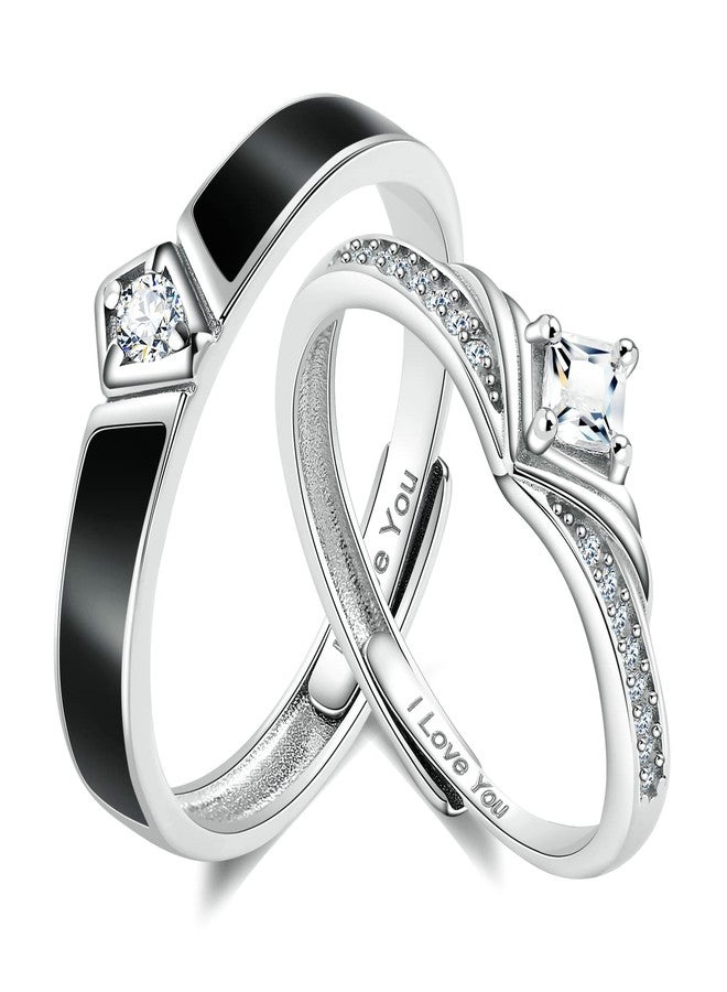 ANAZOZ Promise Rings for Couples, Wedding Ring Sets for Him and Her S925 Sterling Silver Day and Night Adjustable Zirconia Matching Rings for BF and GF - Image 1