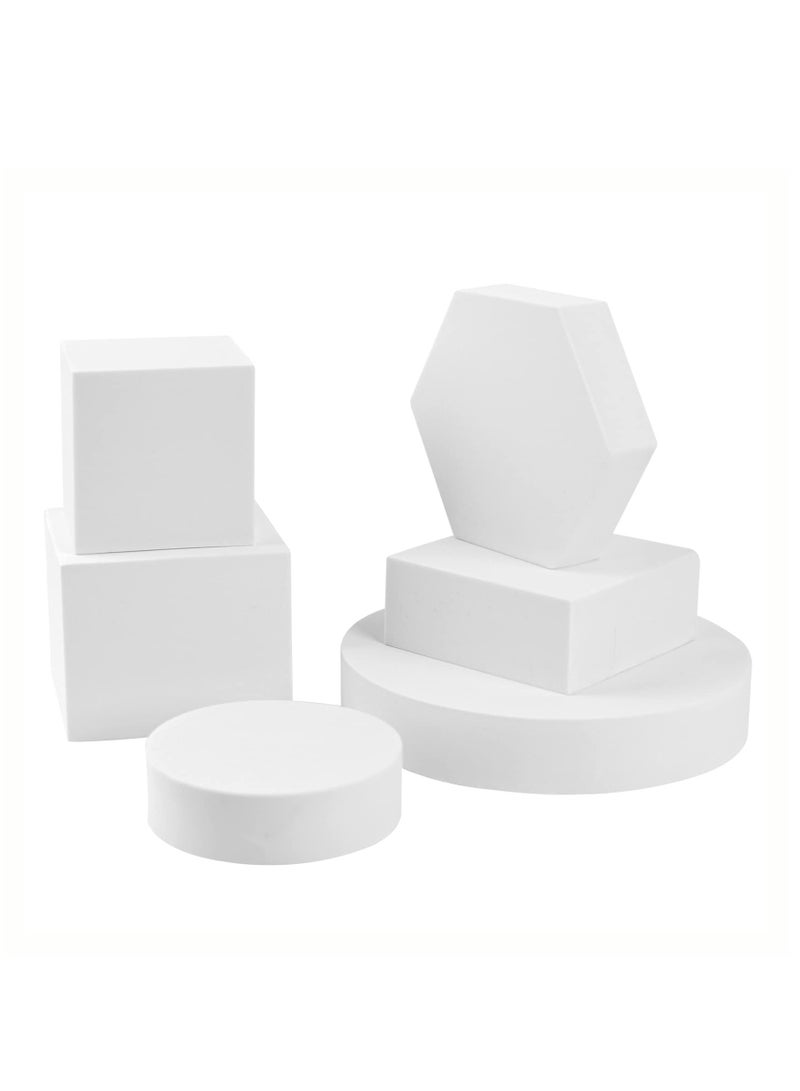 Photography Props Cube Foam Geometry Solid Blocks Shooting Props Geometric Shapes Product Photography Props for Jewelry Cosmetics and Accessories Modeling and Decoration -6 Pcs White - Image 1