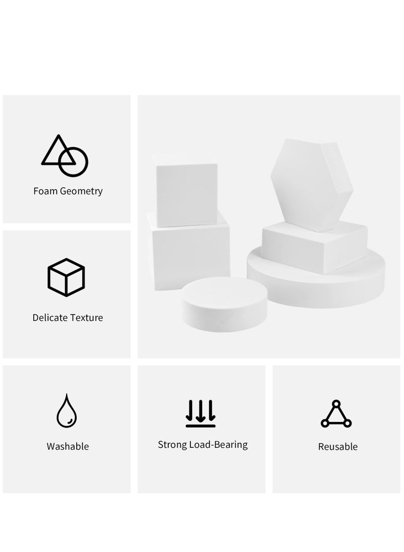 Photography Props Cube Foam Geometry Solid Blocks Shooting Props Geometric Shapes Product Photography Props for Jewelry Cosmetics and Accessories Modeling and Decoration -6 Pcs White - Image 5