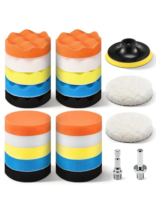 GOH DODD Car Foam Drill Polishing Pad Kit, 4 inch 24 Pieces Polisher Buffing Pads, Wool Pads, Backing Plate, M10 Drill Adapter for Washing, Cleaning & Waxing - Image 1