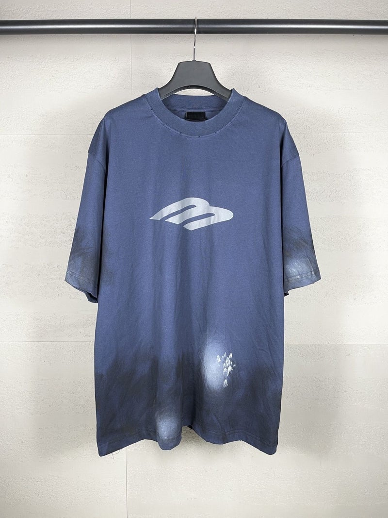 Paris B Brand High-End Version Front 3B Mud-Painted Distressed Wash Vintage Loose Short-Sleeve T-Shirt For Men And Women - Image 1
