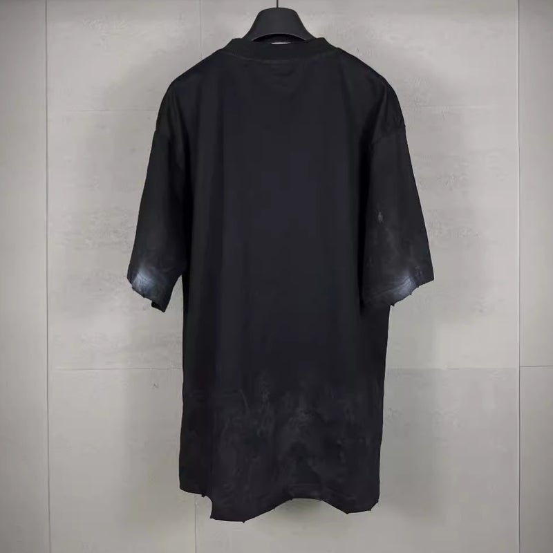 Paris B Brand High-End Version Front 3B Mud-Painted Distressed Wash Vintage Loose Short-Sleeve T-Shirt For Men And Women - Image 3