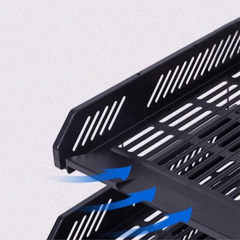 Luximal 3 Layer Foldable File Rack | ABS Plastic Office Desk Organizer Tray | Files & Paper Storage Divider Shelf for Office & Home | Tiered Document Holder (Black, Blue, White) (1, BLACK) - Image 3