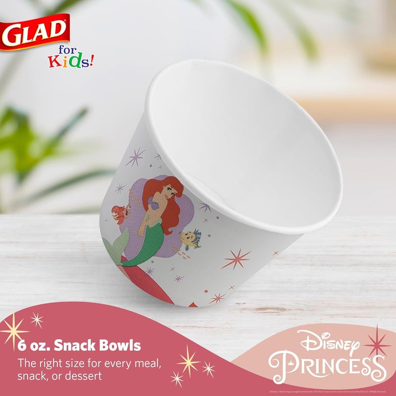 Glad for Kids Disney Princess Paper Snack Bowls, “Magic is in All of US” - Heavy Duty, Microwavable, Disposable Snack Cups with Lid for Soup or Ice Cream, 6 Ounce, 20 Count - Image 1