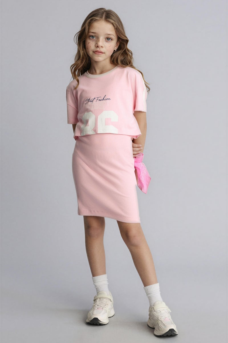DeFacto Pink Girl 2 piece Short Sleeve Knitted Dress Casual - Image 1