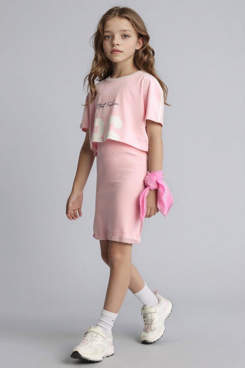 DeFacto Pink Girl 2 piece Short Sleeve Knitted Dress Casual - Image 2