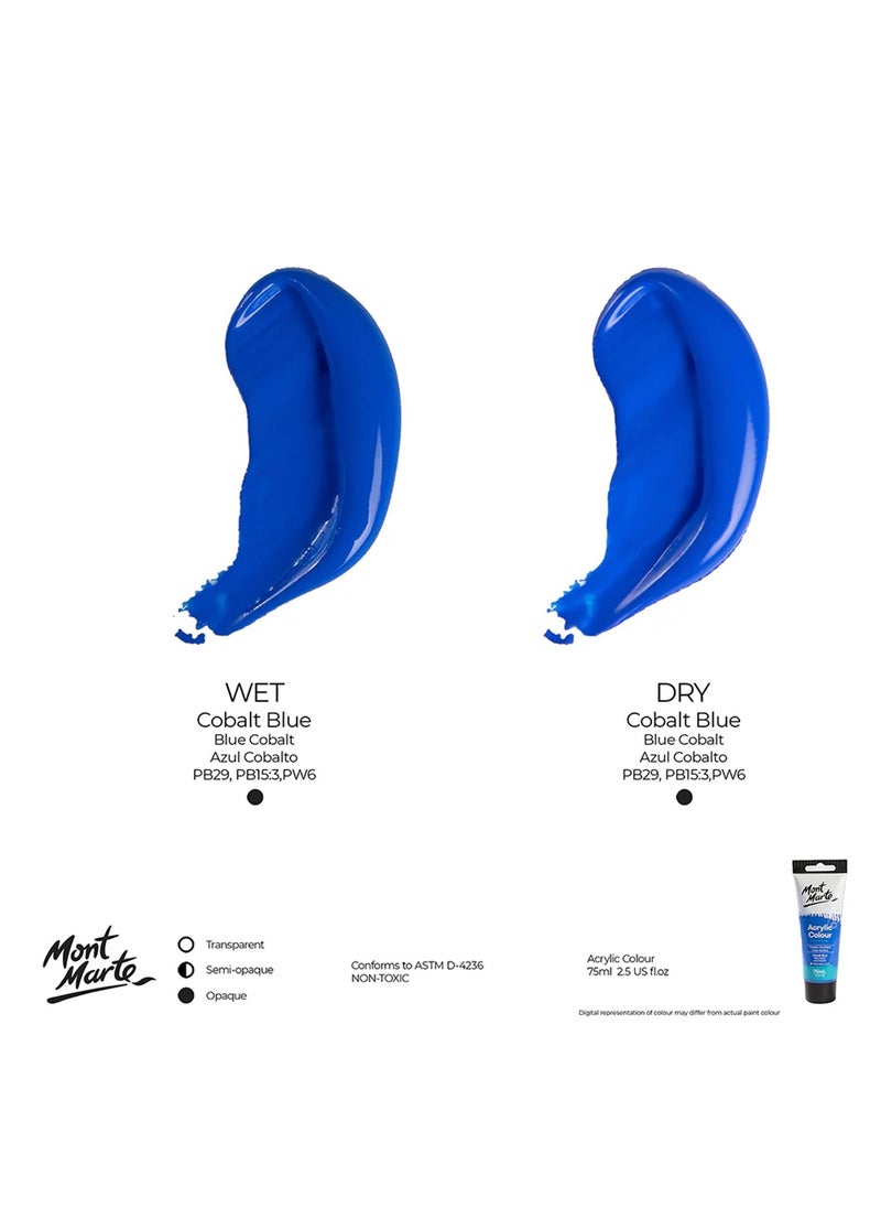Mont Marte Signature Acrylic Colour Paint Tube 75ml Content Cobalt Blue  - Image 3