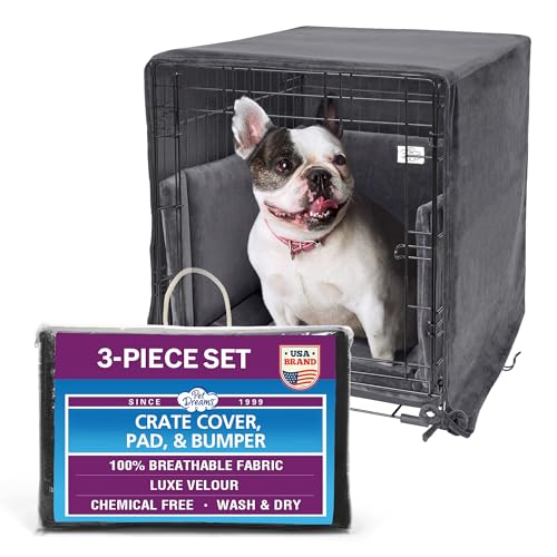 Pet Dreams 3-Piece Set Includes Dog Crate Cover, Dog Mat & Bumper Pad- Washable Kennel Bedding fits iCrate Cages 24, 30, 36, 42 Inch (Grey, Large, 36") - Image 1