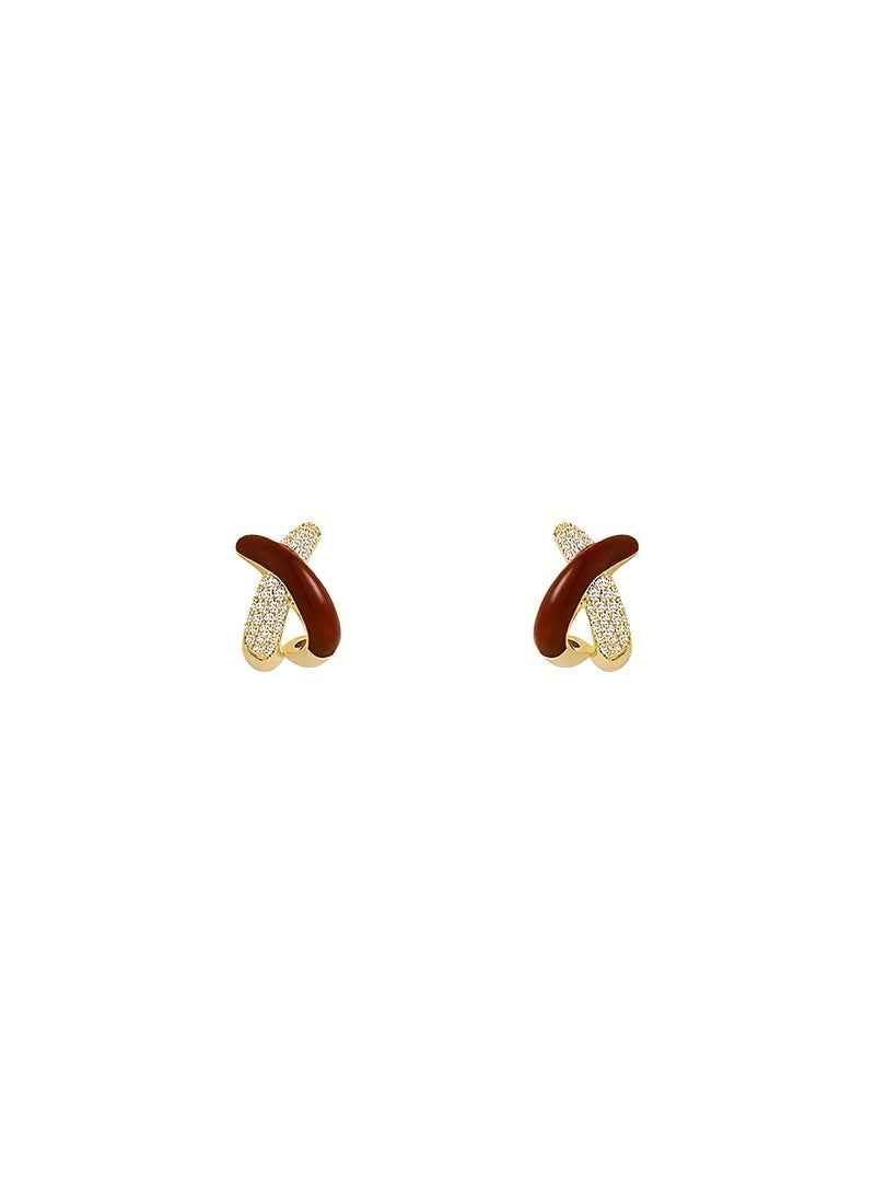 1 Pair of Elegant Women’s Hoop Earrings - Retro Red Glass & Zinc Alloy Design with Sparkling Accents, Perfect for Casual Attire or Parties, Everyday Jewelry | Elegant Accessories | Intricate Design, Novelty Earrings  - Image 4