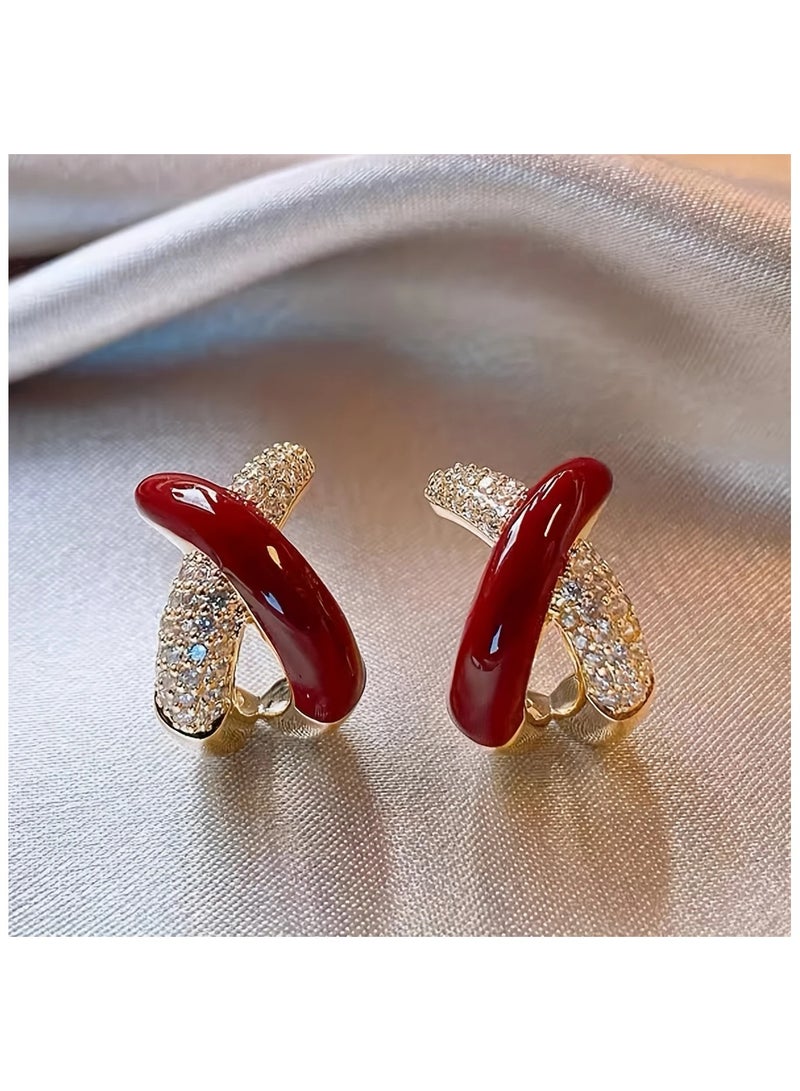 1 Pair of Elegant Women’s Hoop Earrings - Retro Red Glass & Zinc Alloy Design with Sparkling Accents, Perfect for Casual Attire or Parties, Everyday Jewelry | Elegant Accessories | Intricate Design, Novelty Earrings  - Image 2