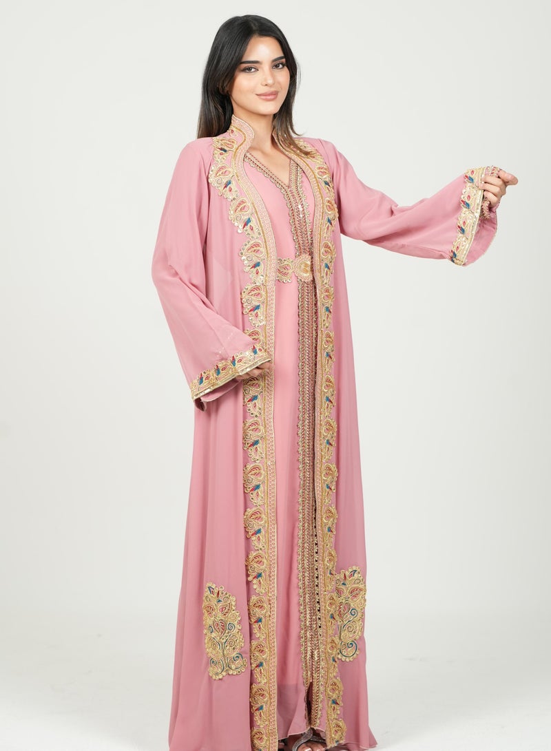 البنت الشرقية قفطان مغربي مطرز مع حزام على الخسر - Image 2