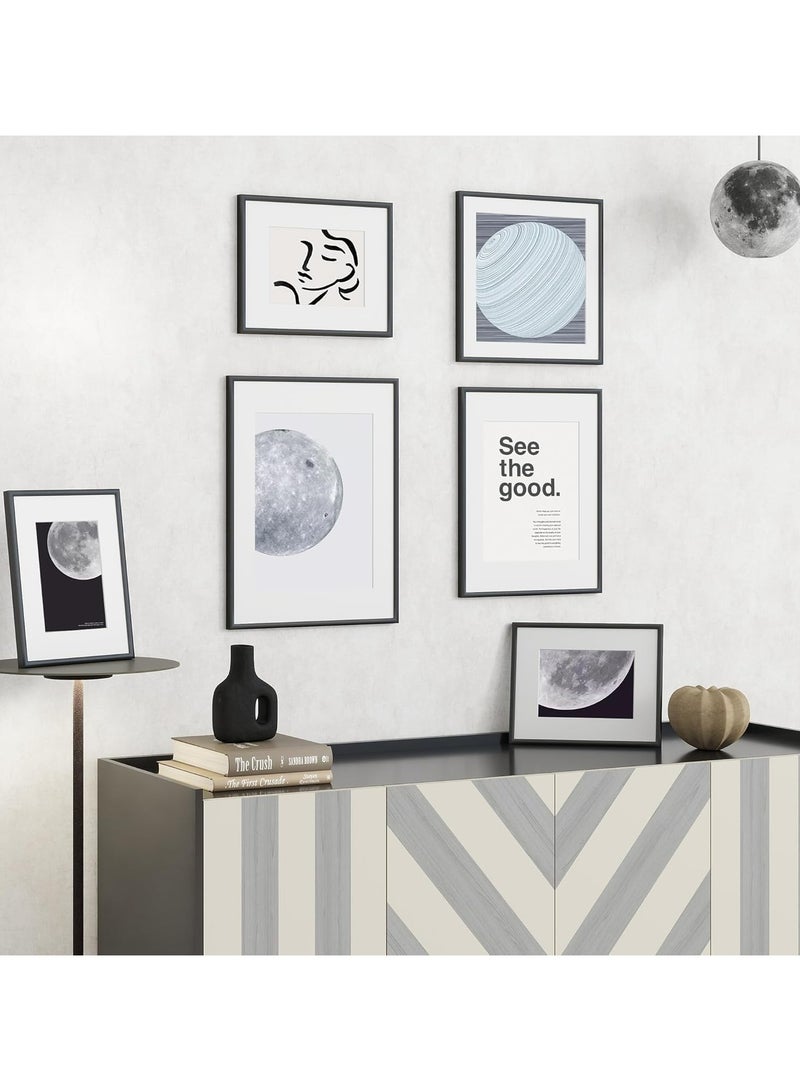 Oasisgalore A4 Picture Frame Set of 6, Display Pictures 15x20CM with Mat or 21x30CM Without, Wall Gallery Poster Frames, Black - Image 2