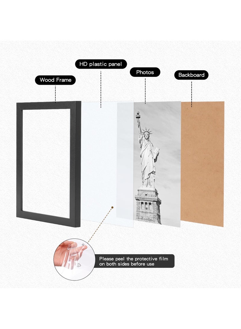 Oasisgalore A4 Picture Frame Set of 6, Display Pictures 15x20CM with Mat or 21x30CM Without, Wall Gallery Poster Frames, Black - Image 4