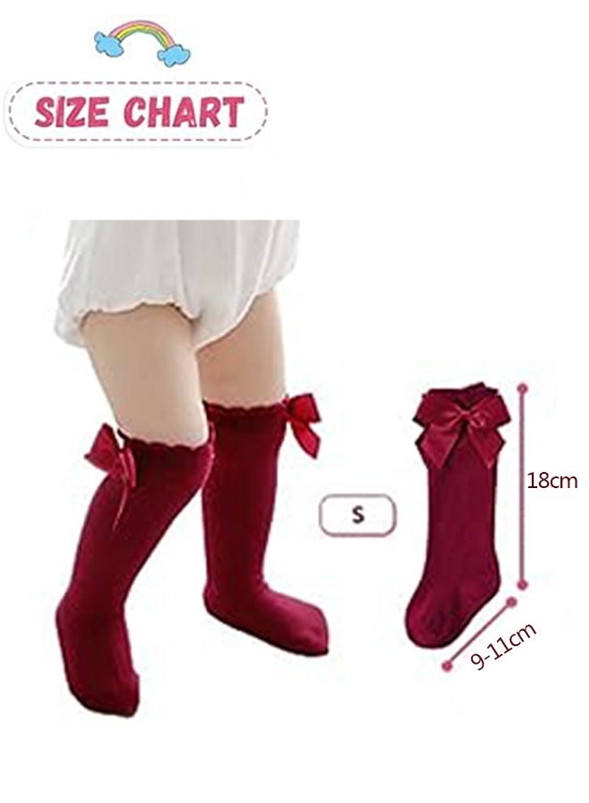 4 Pairs Baby Long Socks，Knee High Socks Bow Cotton Long Stockings for 0-1 Age Baby S - Image 2