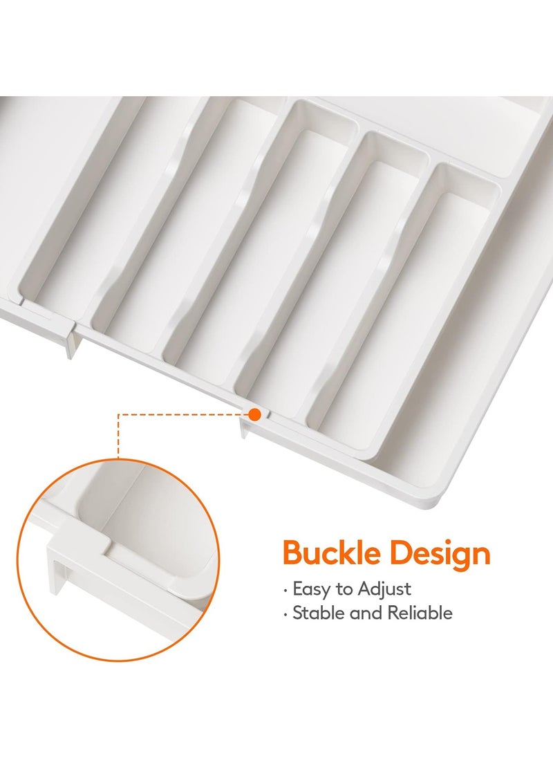 Generic - Large Expandable Silverware Tray White Classic Collection 8 Compartments Icons To Help Sort Flatware Cutlery Utensils Soft Grip Lining Bpa Free (White) - Image 1