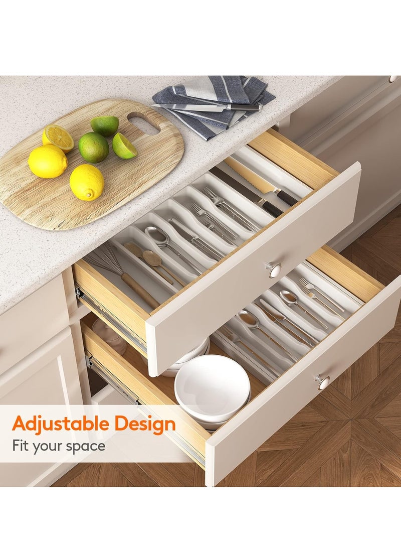 Generic - Large Expandable Silverware Tray White Classic Collection 8 Compartments Icons To Help Sort Flatware Cutlery Utensils Soft Grip Lining Bpa Free (White) - Image 1