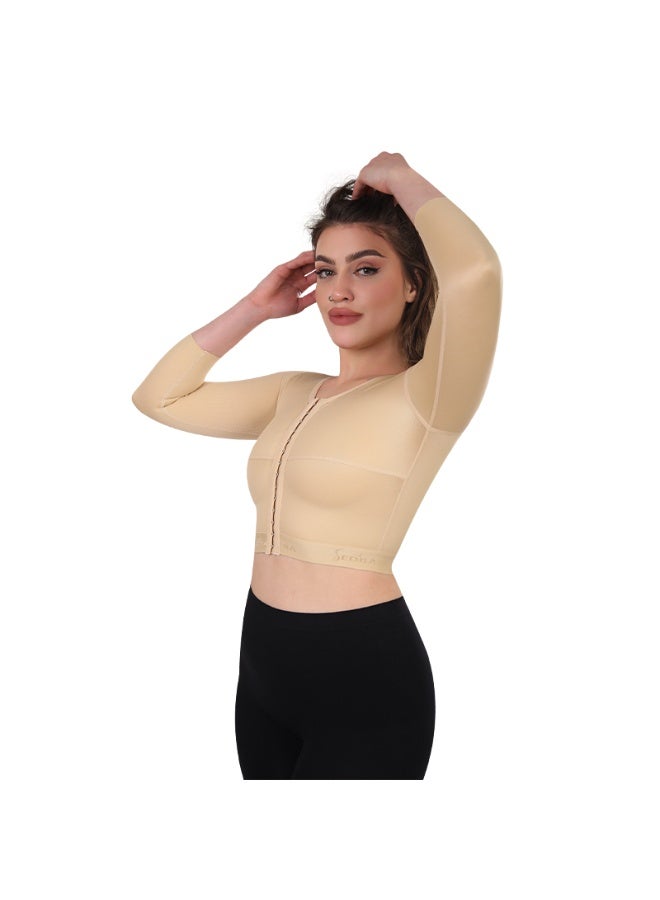 Sedra Shapely Women's long-sleeved arm and bust shaper for firming and shaping the upper body. Comfortable compression with front snaps for bust support and arm definition. Suitable post-surgery and discreet, beige. - Image 4