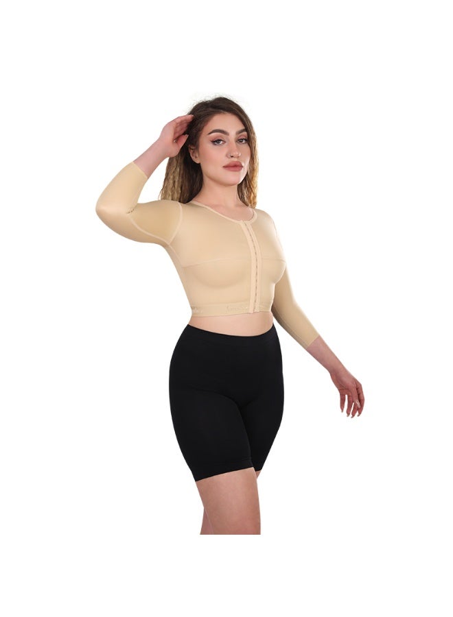 Sedra Shapely Women's long-sleeved arm and bust shaper for firming and shaping the upper body. Comfortable compression with front snaps for bust support and arm definition. Suitable post-surgery and discreet, beige. - Image 2