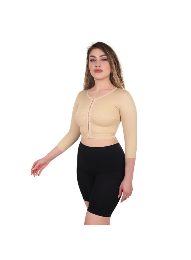 Sedra Shapely Women's long-sleeved arm and bust shaper for firming and shaping the upper body. Comfortable compression with front snaps for bust support and arm definition. Suitable post-surgery and discreet, beige. - Image 1