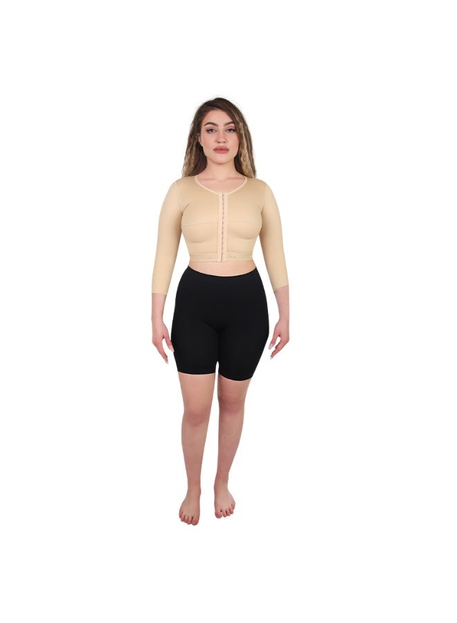 Sedra Shapely Women's long-sleeved arm and bust shaper for firming and shaping the upper body. Comfortable compression with front snaps for bust support and arm definition. Suitable post-surgery and discreet, beige. - Image 3
