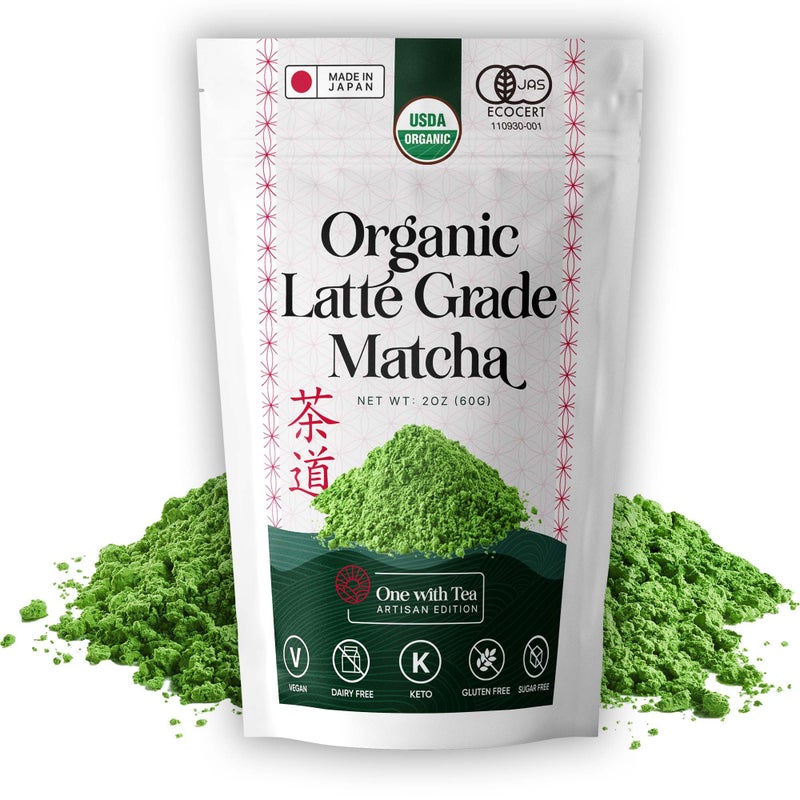 ONE WITH TEA Organic Matcha Latte Powder - Japanese Green Tea, USDA Organic, Made in, 2oz | For Hot & Iced Drinks, Smoothies & Lattes - Image 1