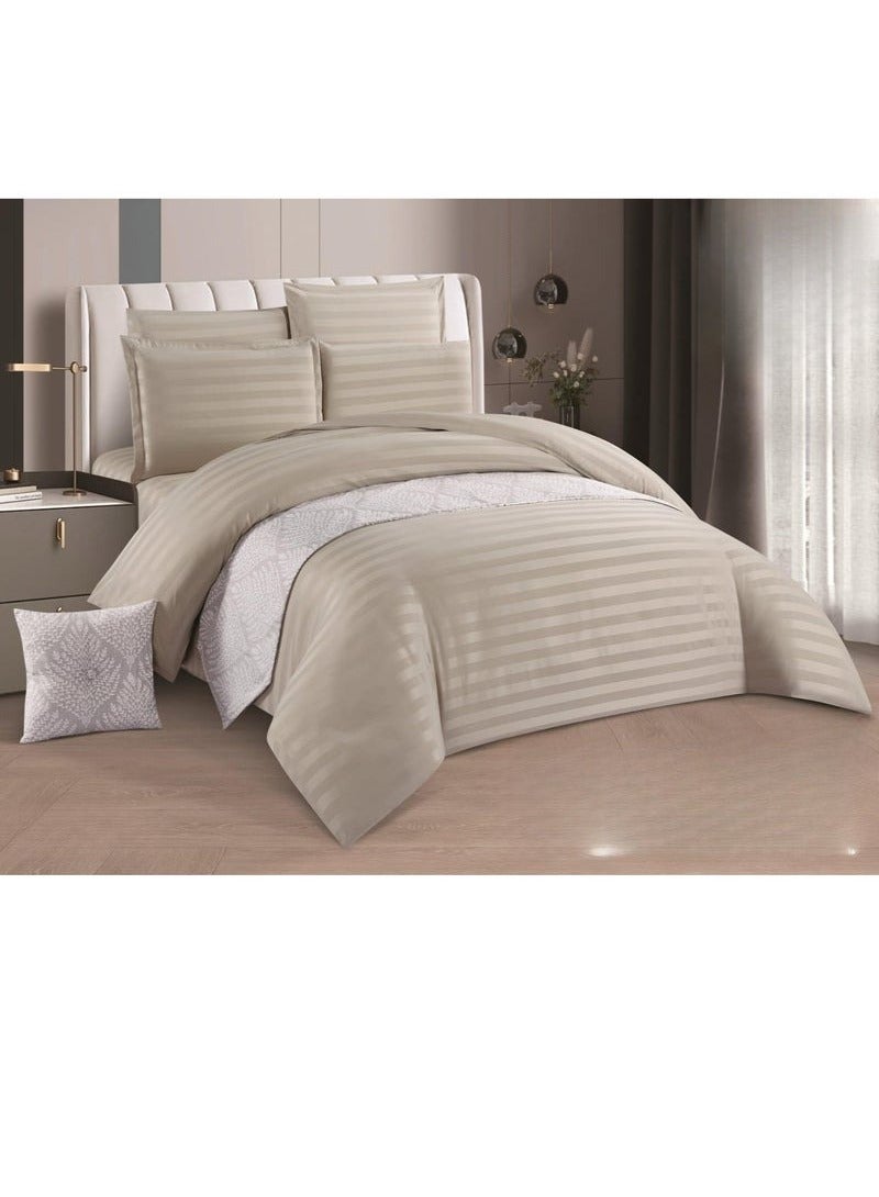 KAKA Double Microfiber Hotel Bedspread, Fits 200cm x 200cm Bed, 9 Pieces, with Removable Filling, Hotel Stripes Design - Image 1