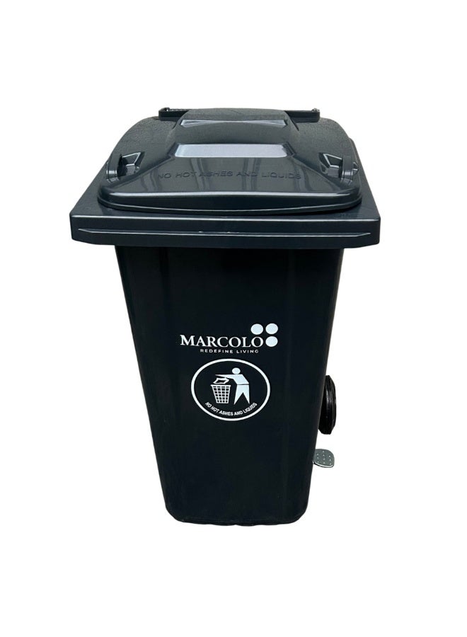 Marcolo 240L Heavy-Duty Pedal Dustbin with Side Pedal – Black – UV Resistant & Weatherproof HDPE Plastic – Outdoor & Indoor Waste Bin with Wheels - Image 1