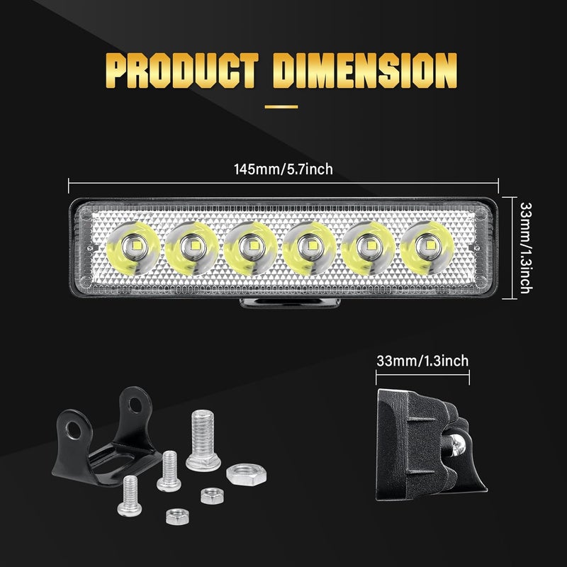 سكاي وورلد 10 قطع 6 بوصة 18 واط شريط إضاءة عمل LED نقطي، شريط إضاءة LED صف واحد 12V 24V أضواء قيادة الطرق الوعرة نحيفة صغيرة مصباح ضباب مقاوم للماء لسيارة 4x4 شاحنة جرار SUV ATV قارب - Image 2
