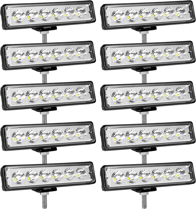 سكاي وورلد 10 قطع 6 بوصة 18 واط شريط إضاءة عمل LED نقطي، شريط إضاءة LED صف واحد 12V 24V أضواء قيادة الطرق الوعرة نحيفة صغيرة مصباح ضباب مقاوم للماء لسيارة 4x4 شاحنة جرار SUV ATV قارب - Image 1