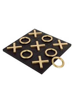 NIKKY HOME 12X12 Inch Tic Tac Toe Wood Game Board Classic Coffee Table Decor Modern Wooden Travel Game For Family, Black & Gold  - Image 1