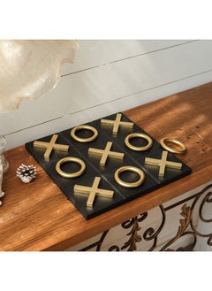 NIKKY HOME 12X12 Inch Tic Tac Toe Wood Game Board Classic Coffee Table Decor Modern Wooden Travel Game For Family, Black & Gold  - Image 3