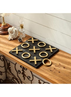 NIKKY HOME 12X12 Inch Tic Tac Toe Wood Game Board Classic Coffee Table Decor Modern Wooden Travel Game For Family, Black & Gold  - Image 2