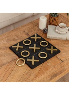 NIKKY HOME 12X12 Inch Tic Tac Toe Wood Game Board Classic Coffee Table Decor Modern Wooden Travel Game For Family, Black & Gold  - Image 4
