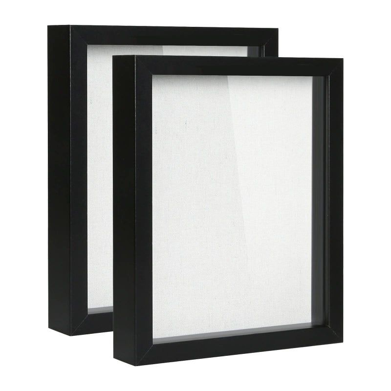 Muzilife Shadow Box Picture Frame with Linen Board Wood Glass Display Case جاهز لتعليق مربع الذاكرة التذكارات الرياضية على الجوائز ، تذاكر الزفاف والصور (Black 2pcs 8x10)