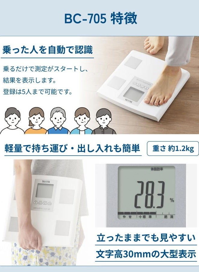 Tanita Body Composition Meter BC-705N-WH (White) Easy Measurement with Pita Function to Ride Made in Japan - Image 5