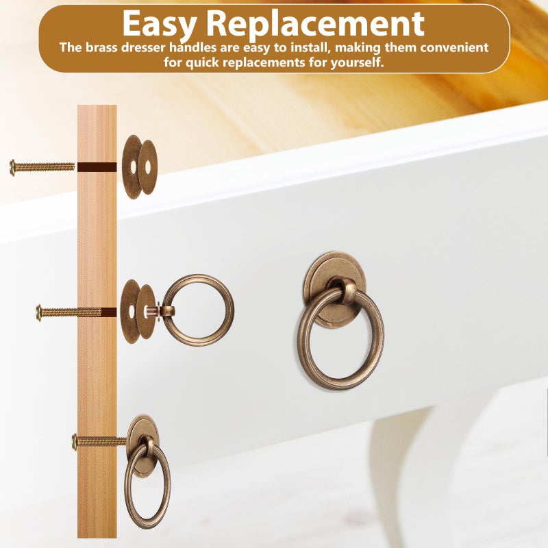 Solid Brass Vintage Drawer Pulls 4cm Antique Bronze Finish Cabinet Handles With Screws 4 Pcs - Image 4